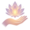 Soft golden lotus resting in an open hand, radiating warmth, safety, and gentle spiritual offering